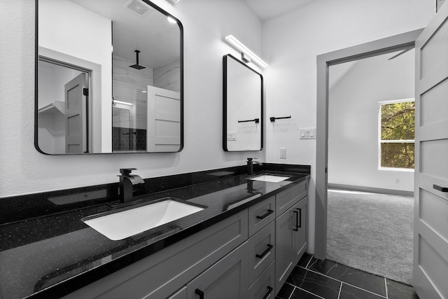 bathroom with vanity and walk in shower