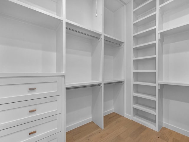 spacious closet with light hardwood / wood-style floors