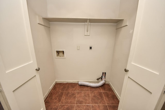 washroom featuring electric dryer hookup, hookup for a washing machine, and dark tile patterned floors