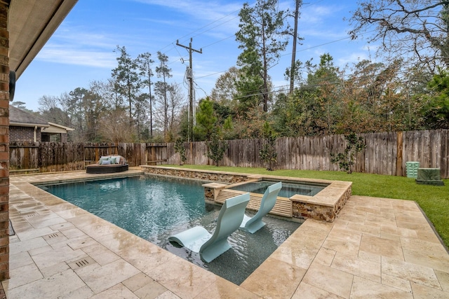 view of swimming pool featuring a patio and an in ground hot tub