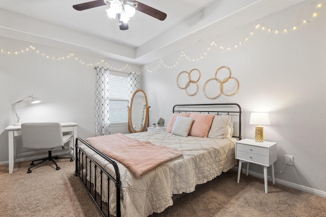 bedroom with ceiling fan and carpet