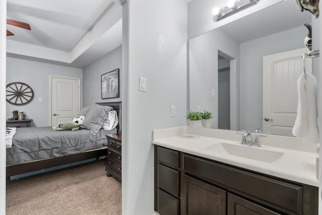 bathroom featuring vanity and a tray ceiling