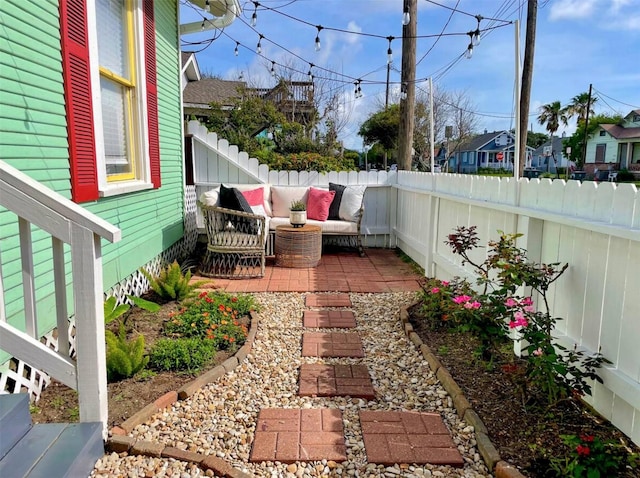 exterior space featuring an outdoor living space