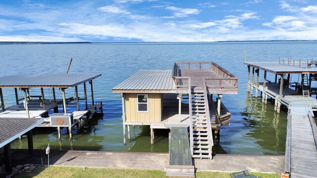 view of dock with a water view