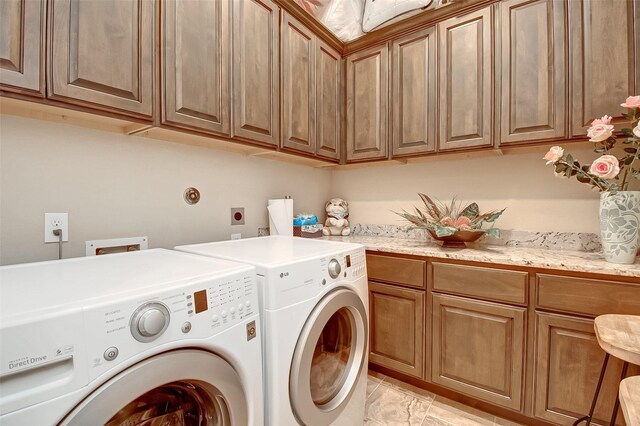 laundry room featuring cabinets and washing machine and clothes dryer