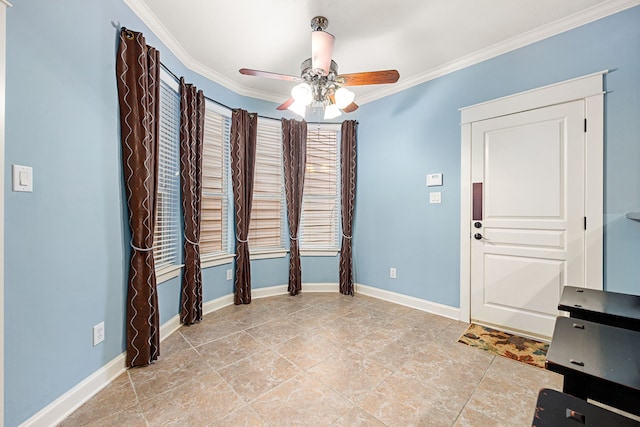 interior space featuring crown molding and ceiling fan