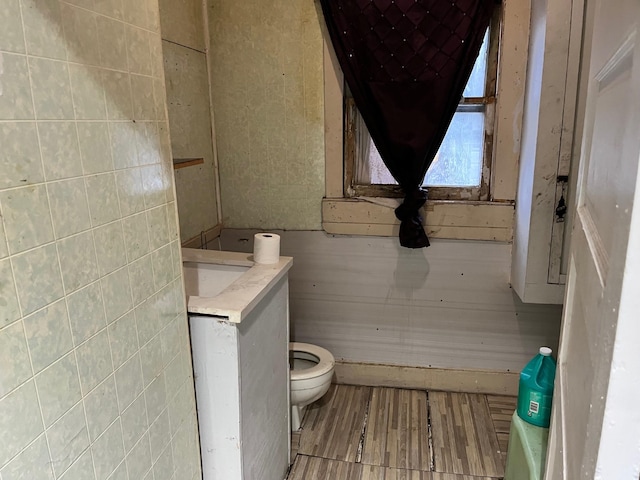 bathroom with hardwood / wood-style floors and toilet