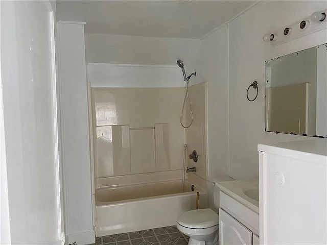 full bathroom with  shower combination, toilet, and vanity