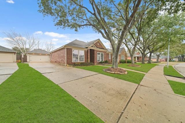 ranch-style house with a garage and a front yard