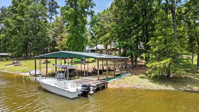 dock area with a water view