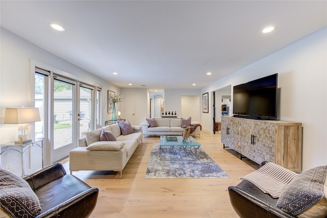 living room featuring light wood-type flooring