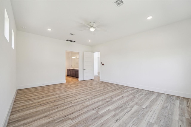 interior space with visible vents, recessed lighting, baseboards, and light wood-style floors