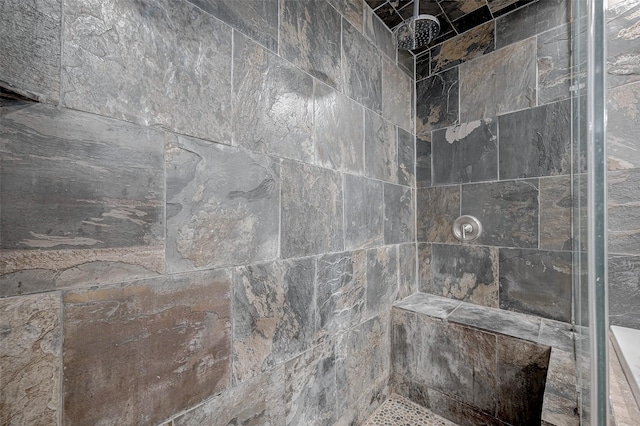 interior details featuring a tile shower