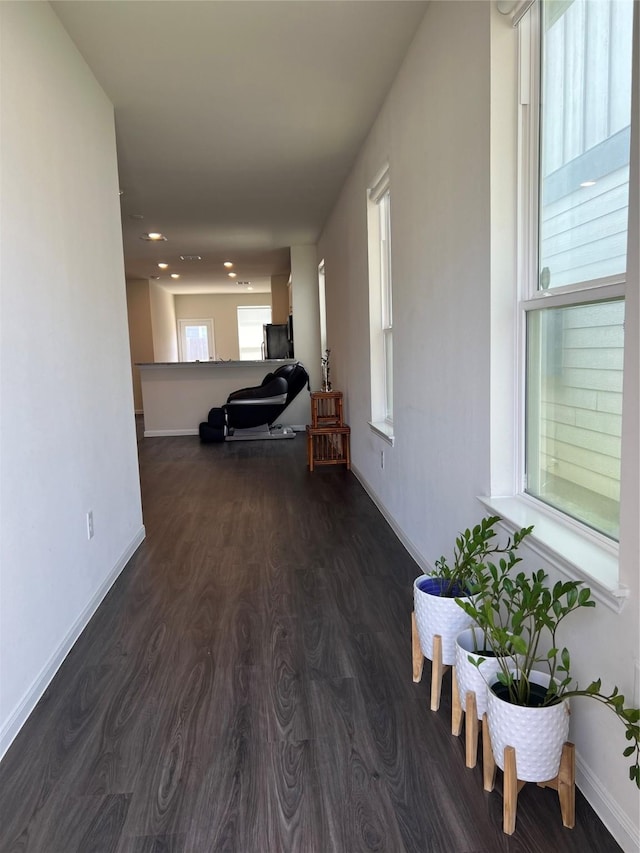 hall with dark wood-type flooring