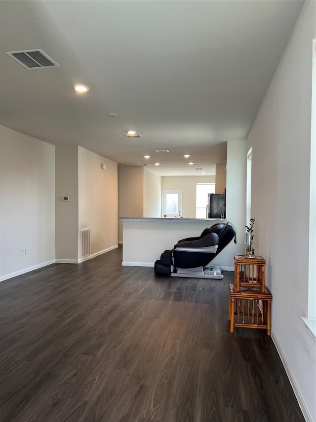 living room with dark hardwood / wood-style floors