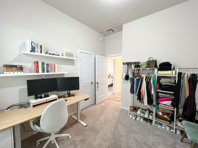 view of carpeted home office