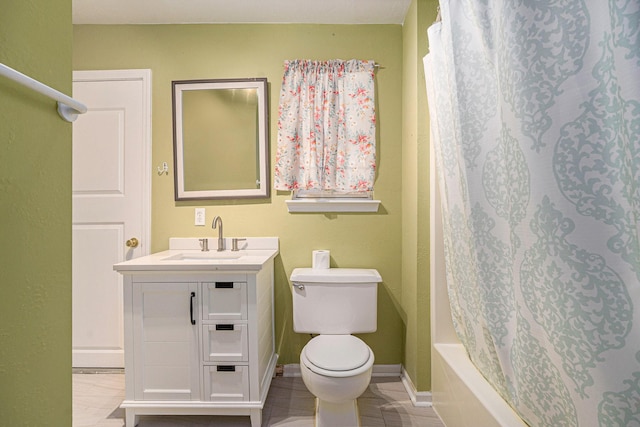 full bathroom with vanity, toilet, and shower / tub combo