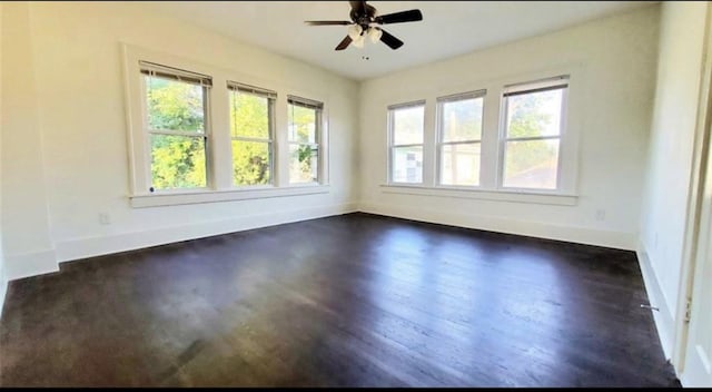 unfurnished room with ceiling fan and dark hardwood / wood-style floors