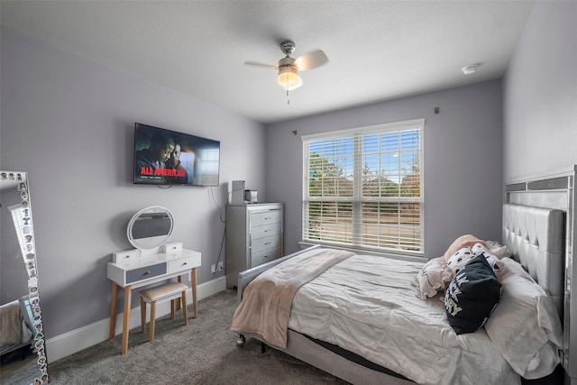 bedroom featuring ceiling fan and carpet floors