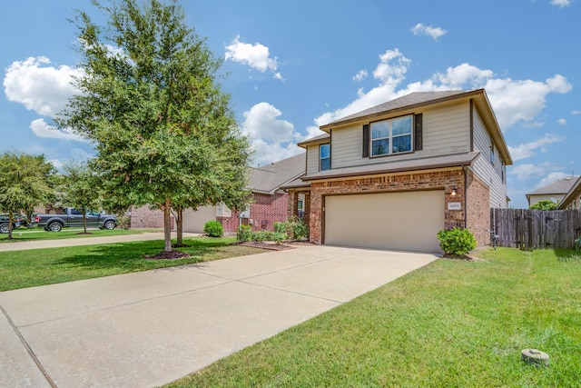 6879 Dogwood Cliff Ln, Dickinson, TX 77539 - traditional-style home featuring fence, a garage, a front yard, brick siding, and driveway