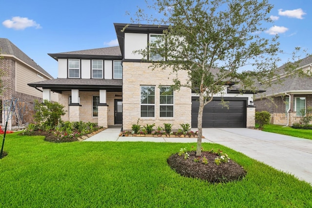 8411 Oceanmist Cove Dr, Cypress, TX 77433 - view of front of property with driveway, a front lawn, and stone siding