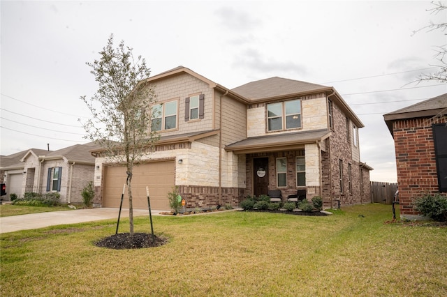 view of front facade with a garage and a front lawn