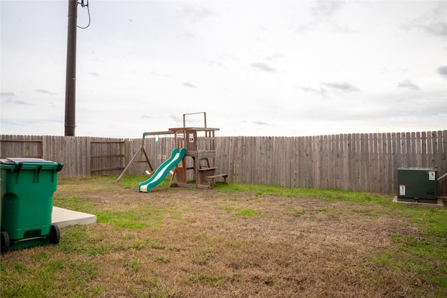 view of play area with a yard