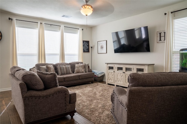 living room featuring dark hardwood / wood-style floors