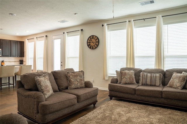 living room featuring dark hardwood / wood-style floors