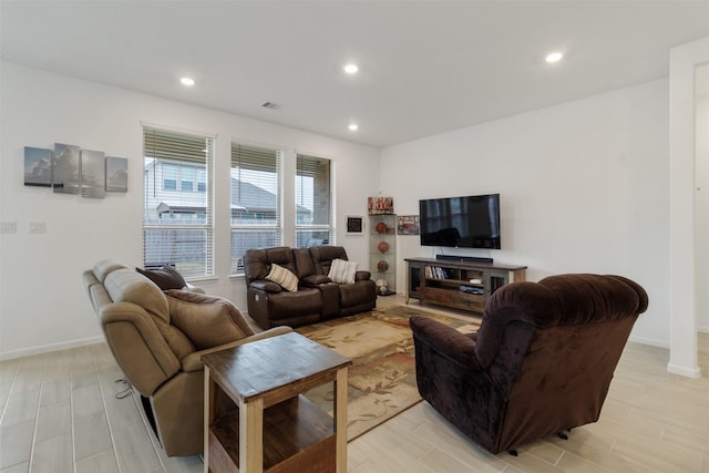 living room featuring light wood-type flooring