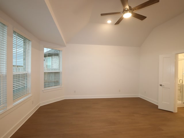 8515 Pier Cove Dr, Cypress, TX 77433 - bonus room featuring lofted ceiling, dark wood-style flooring, and ceiling fan