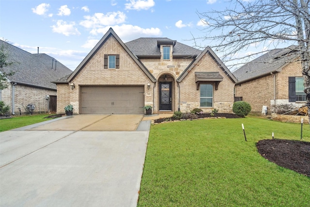 view of front facade with a garage and a front yard