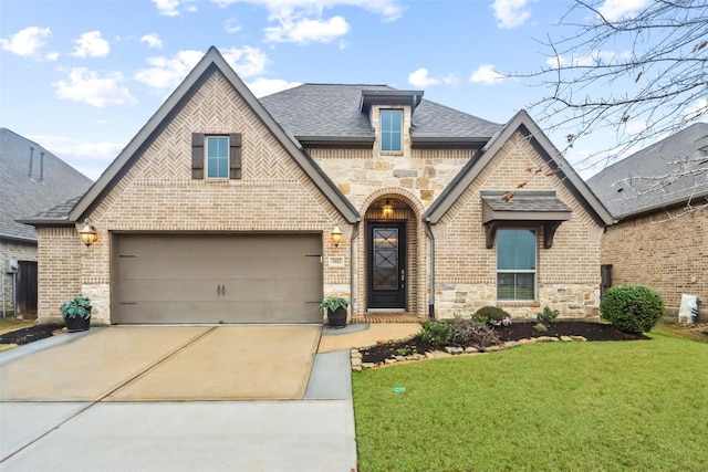 view of front facade featuring a garage and a front yard