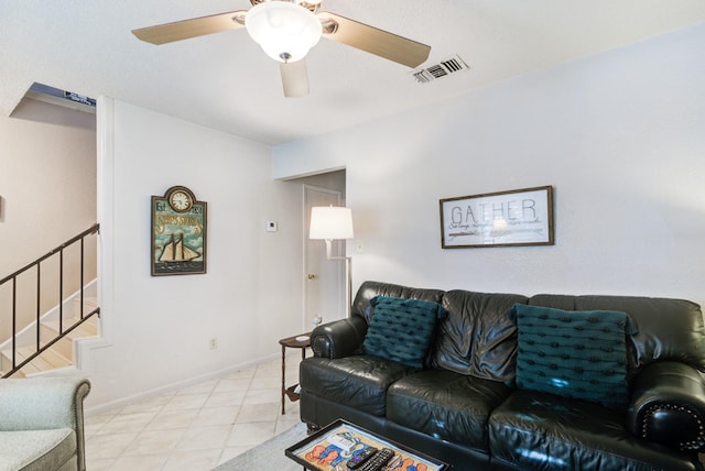 living room featuring ceiling fan