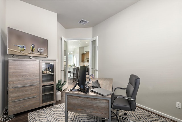 office area featuring wood-type flooring