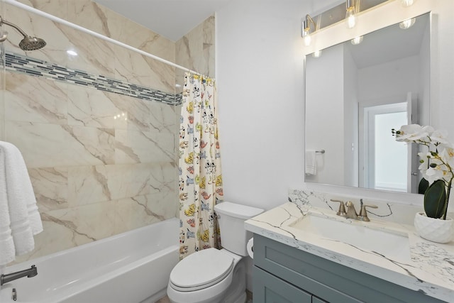 full bathroom featuring vanity, toilet, and shower / bath combo with shower curtain