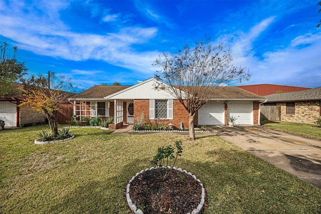 single story home with a garage and a front yard