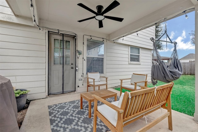 view of patio / terrace featuring outdoor lounge area and ceiling fan