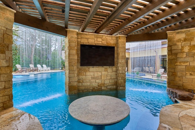 view of pool featuring a pergola and pool water feature