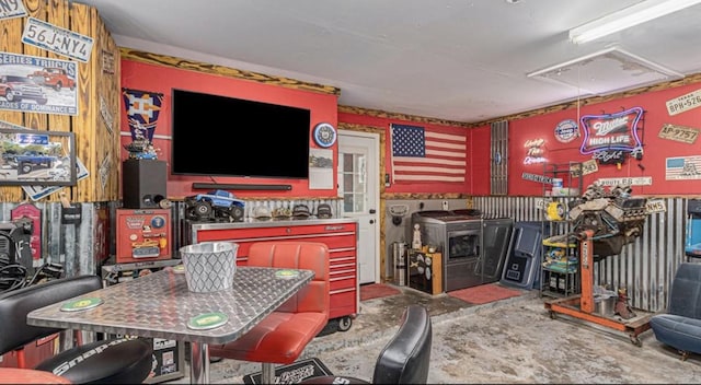 living room with concrete floors