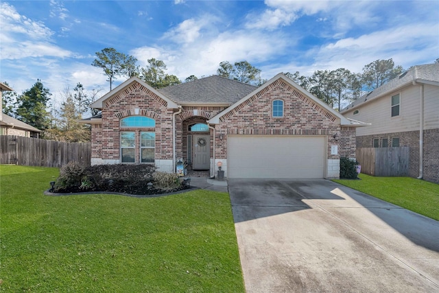 front facade featuring a garage and a front lawn