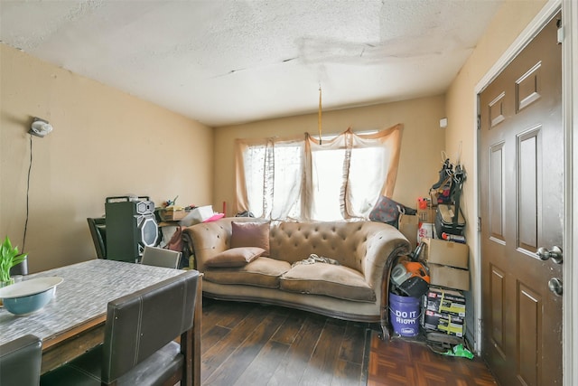 living room featuring a textured ceiling