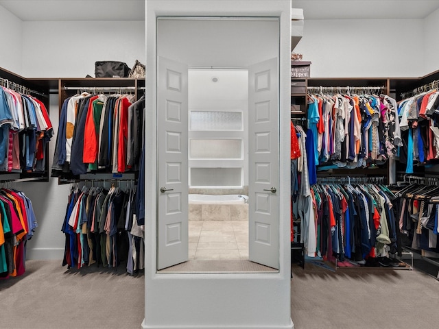 walk in closet featuring carpet floors