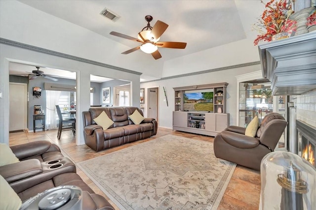 living room with ceiling fan