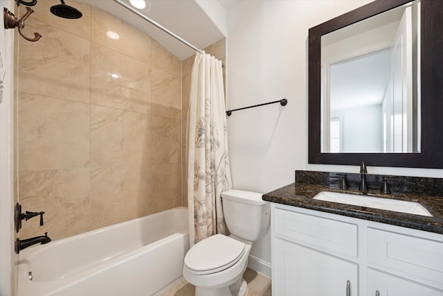 full bathroom with shower / bath combo, vanity, and toilet