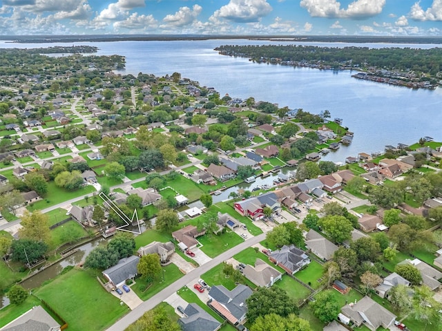 aerial view featuring a water view