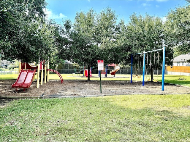 view of play area with a yard