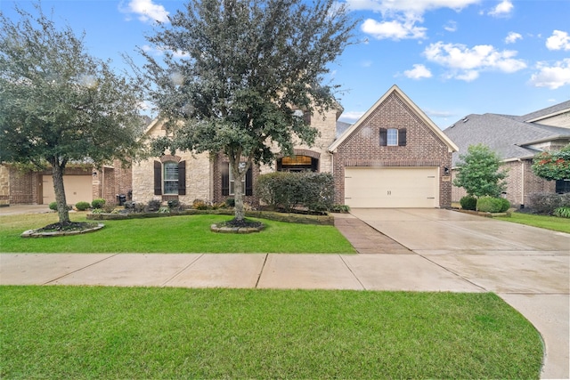 view of front of property featuring a garage and a front lawn