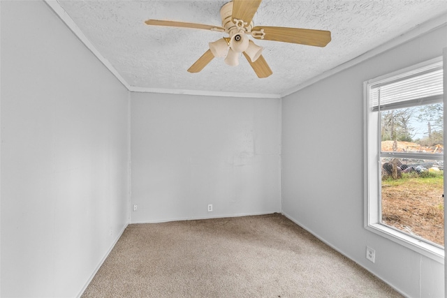 carpeted spare room featuring ceiling fan and a textured ceiling