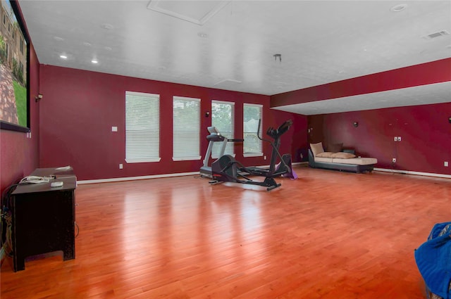 exercise area with hardwood / wood-style floors